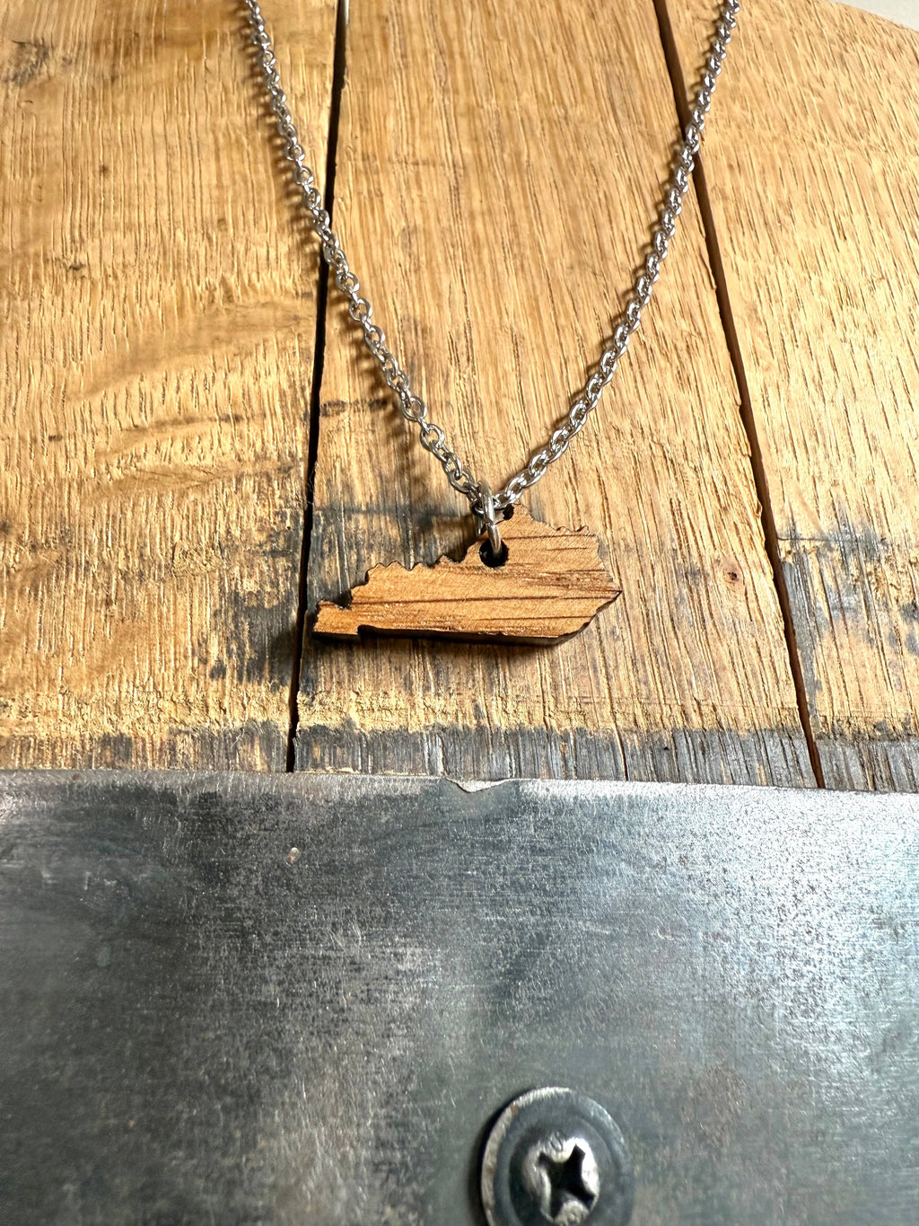 Wood Kentucky Necklace made from Kentucky Bourbon Barrels.