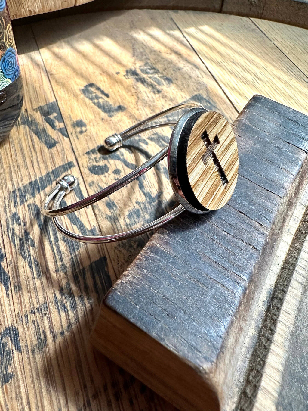 Cross Cuff Bracelet from Reclaimed Kentucky Bourbon Barrels