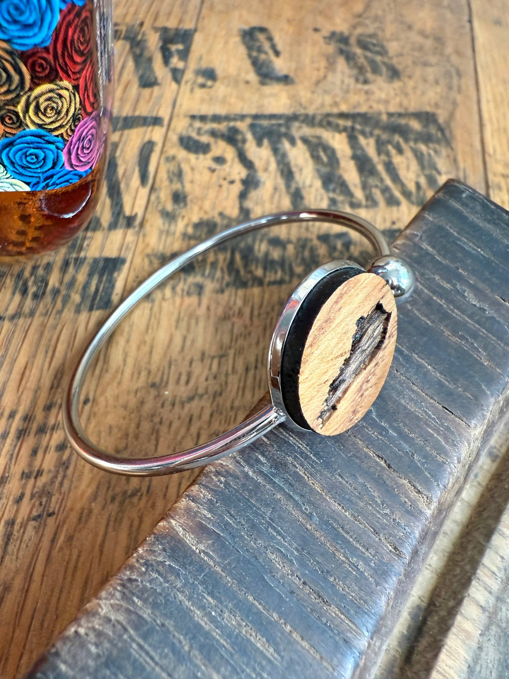 Kentucky State Bracelet made from bourbon whiskey barrels.