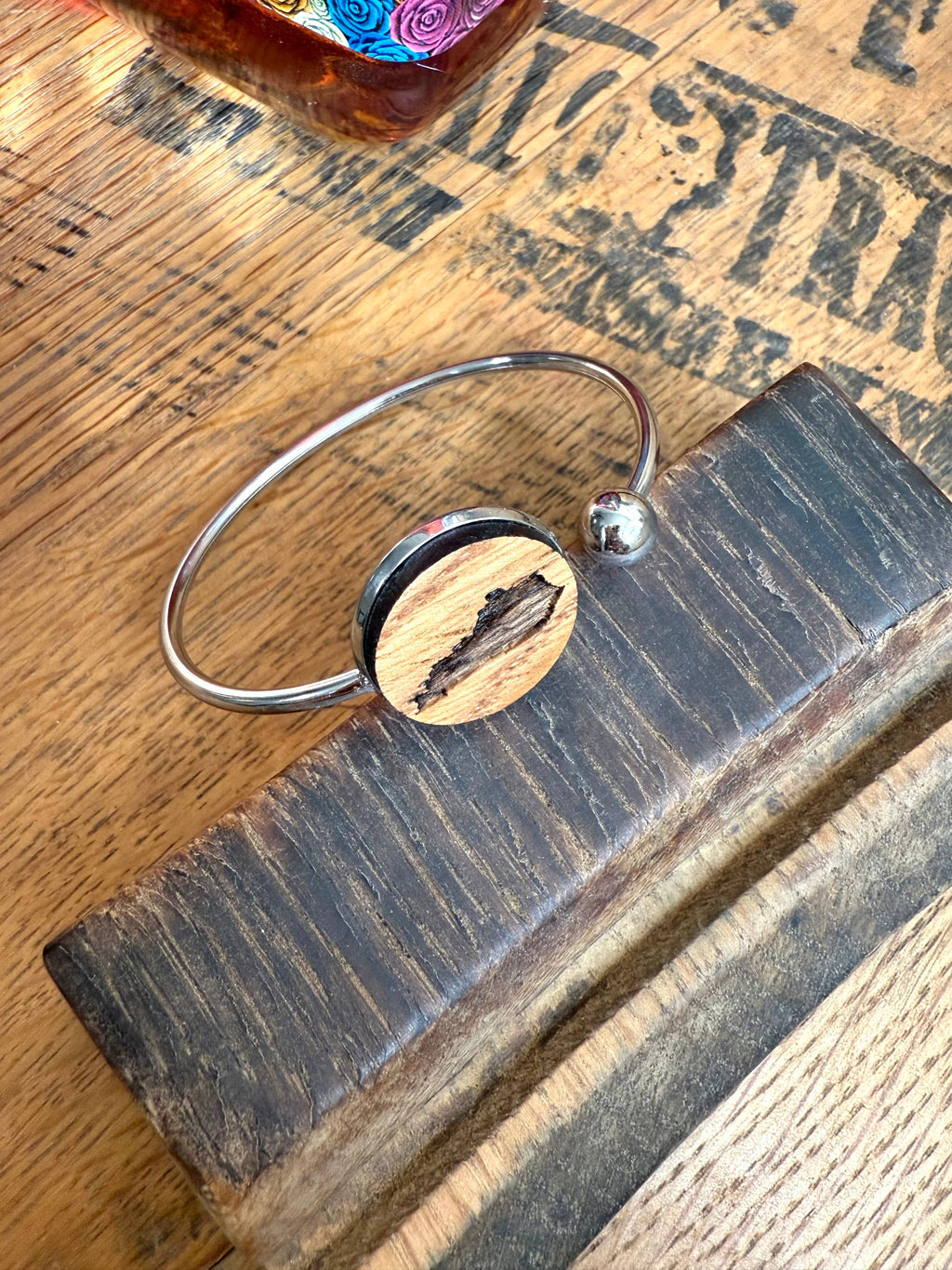 Kentucky State Bracelet made from bourbon whiskey barrels.