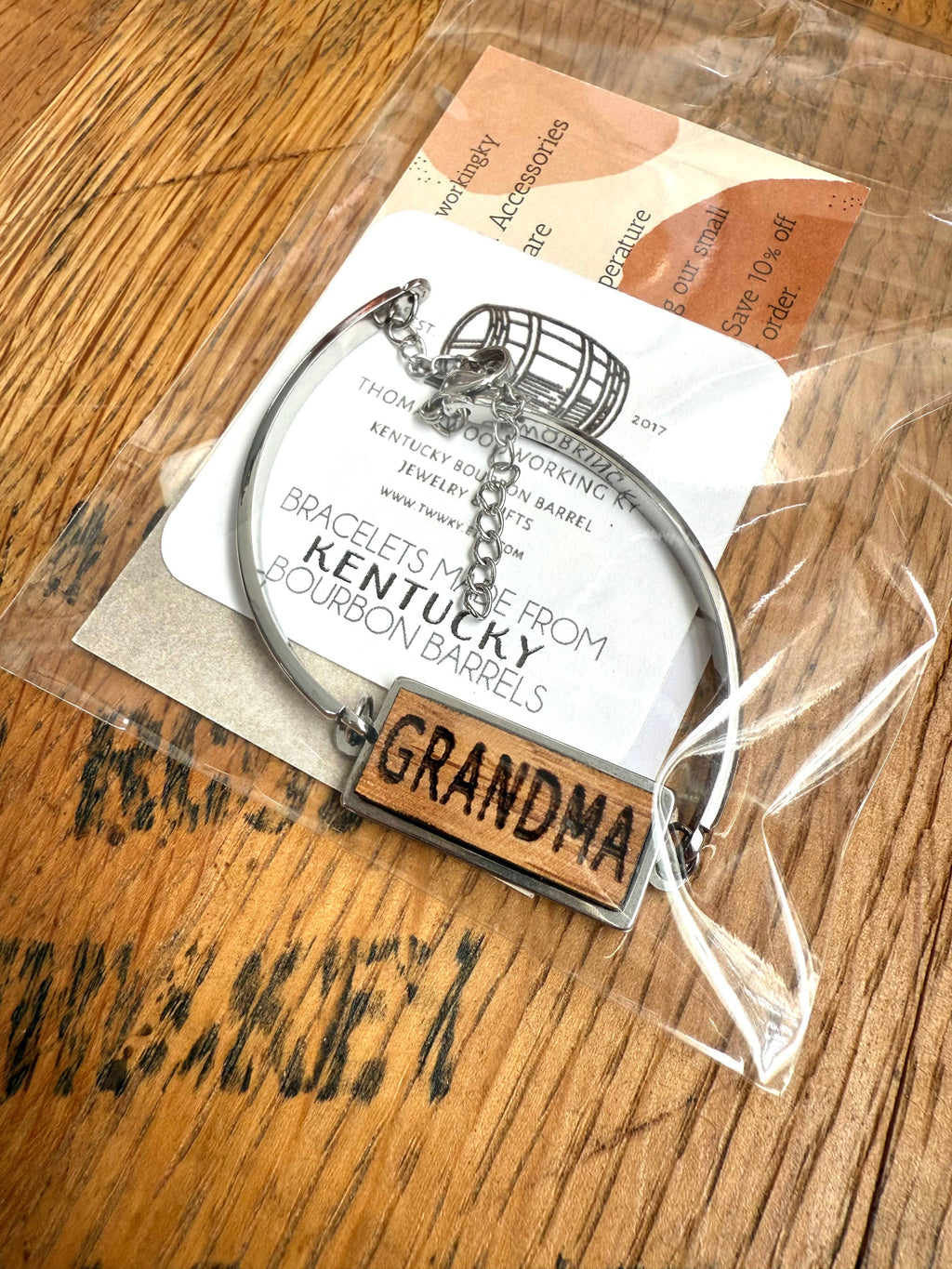 Adjustable Grandma Lobster Claw Bourbon Barrel Bracelet.