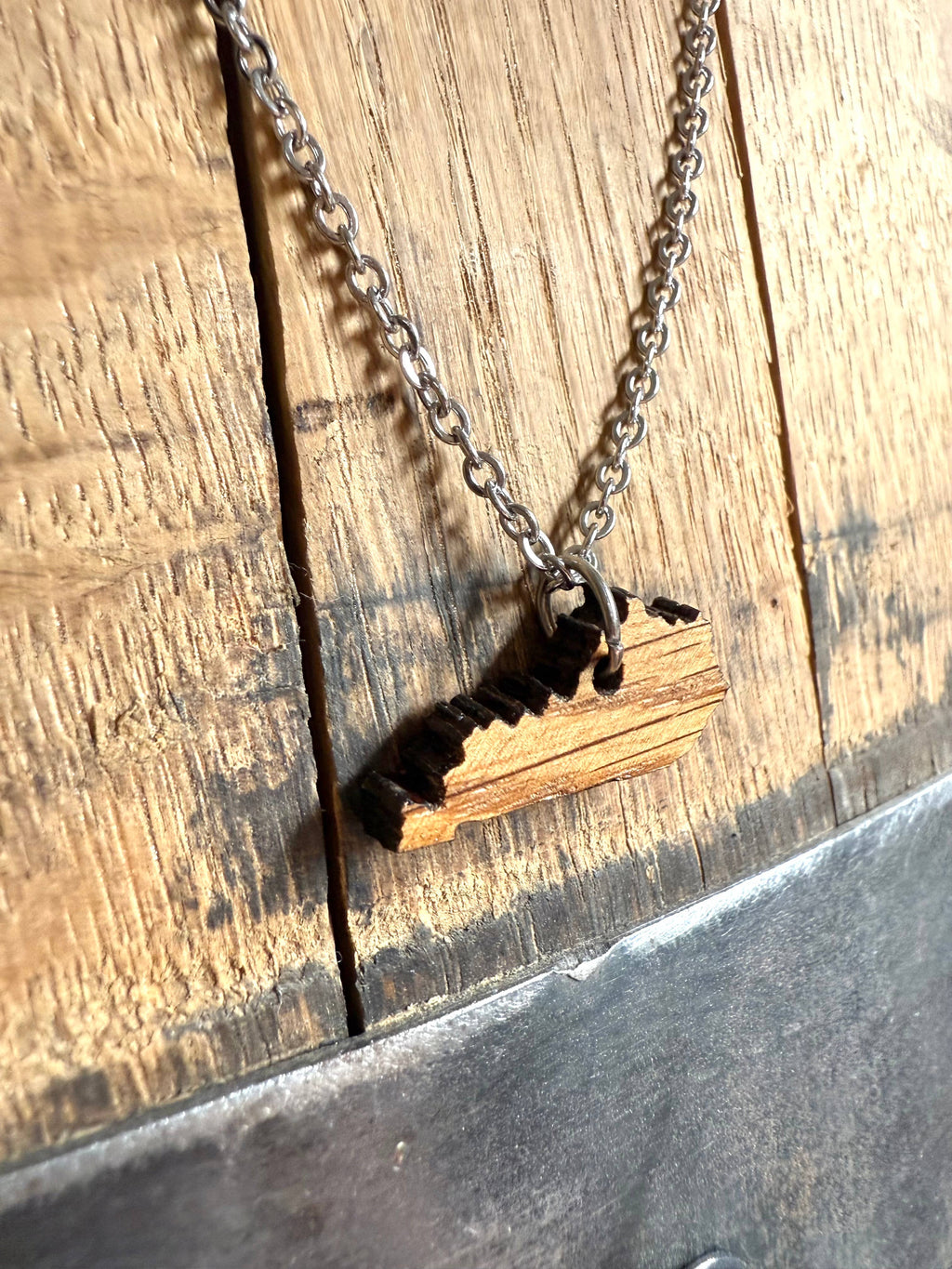 Wood Kentucky Necklace made from Kentucky Bourbon Barrels.