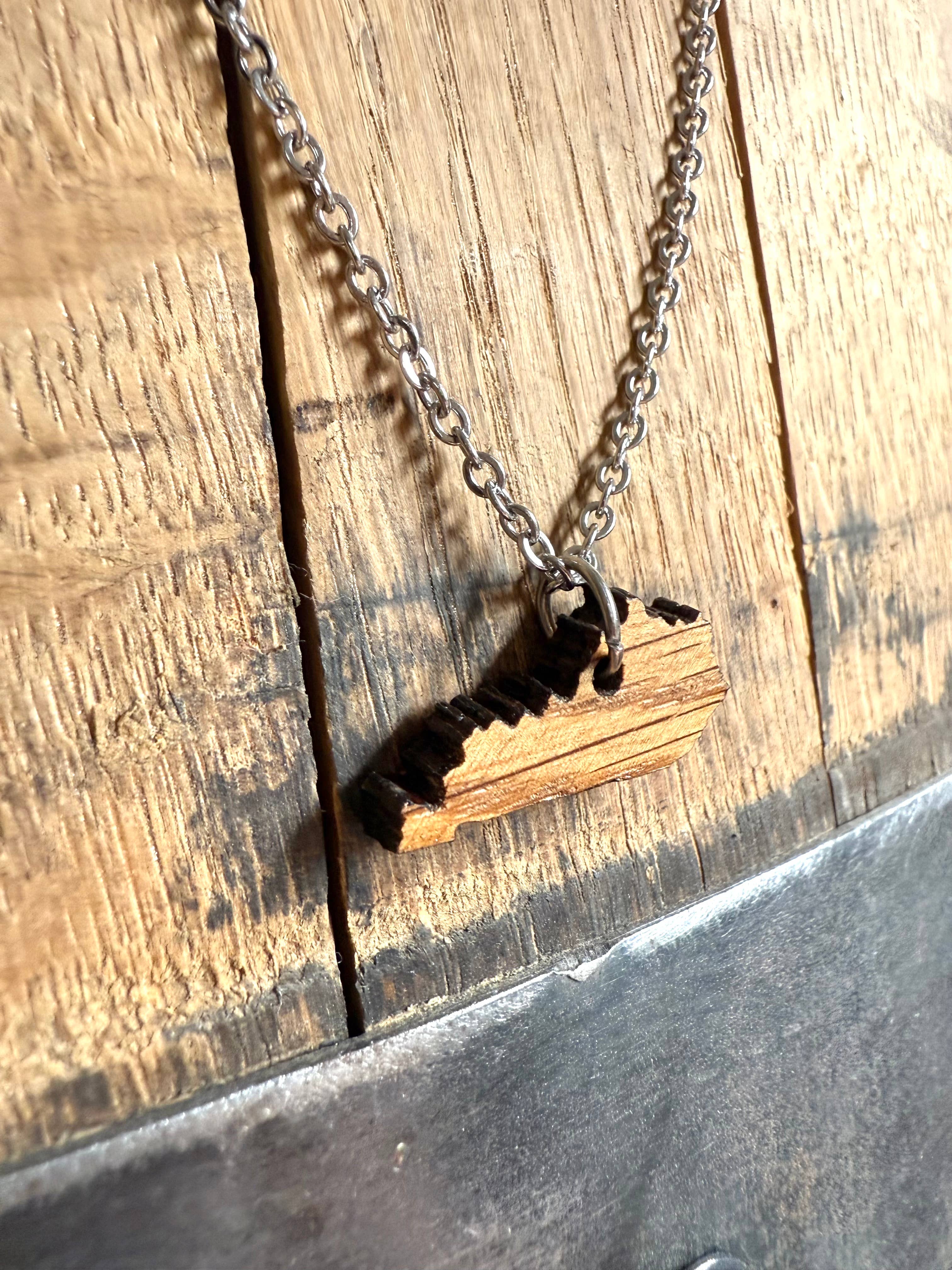 Wood Kentucky Necklace made from Kentucky Bourbon Barrels.