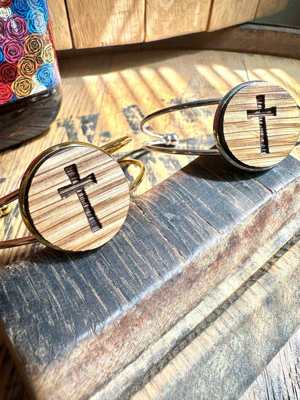 Cross Cuff Bracelet from Reclaimed Kentucky Bourbon Barrels