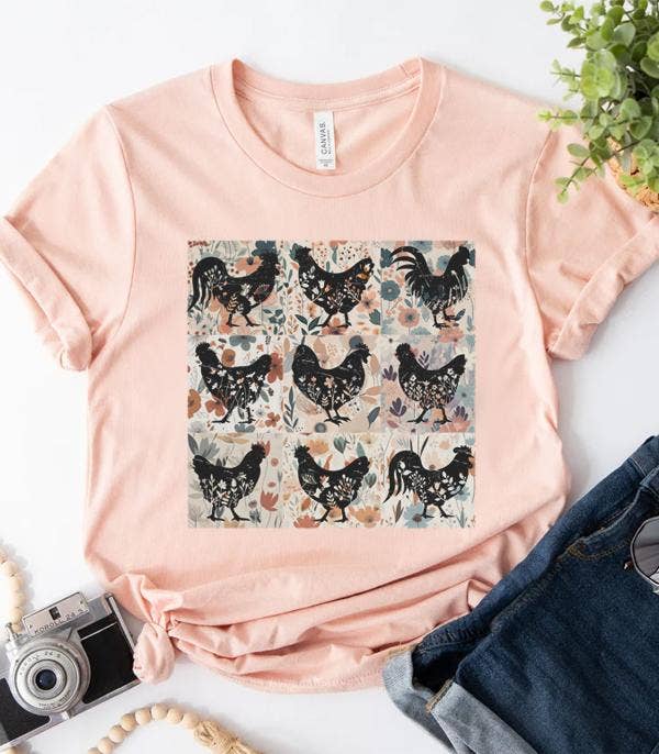 Spring Floral Chicken Short Sleeve Tshirt