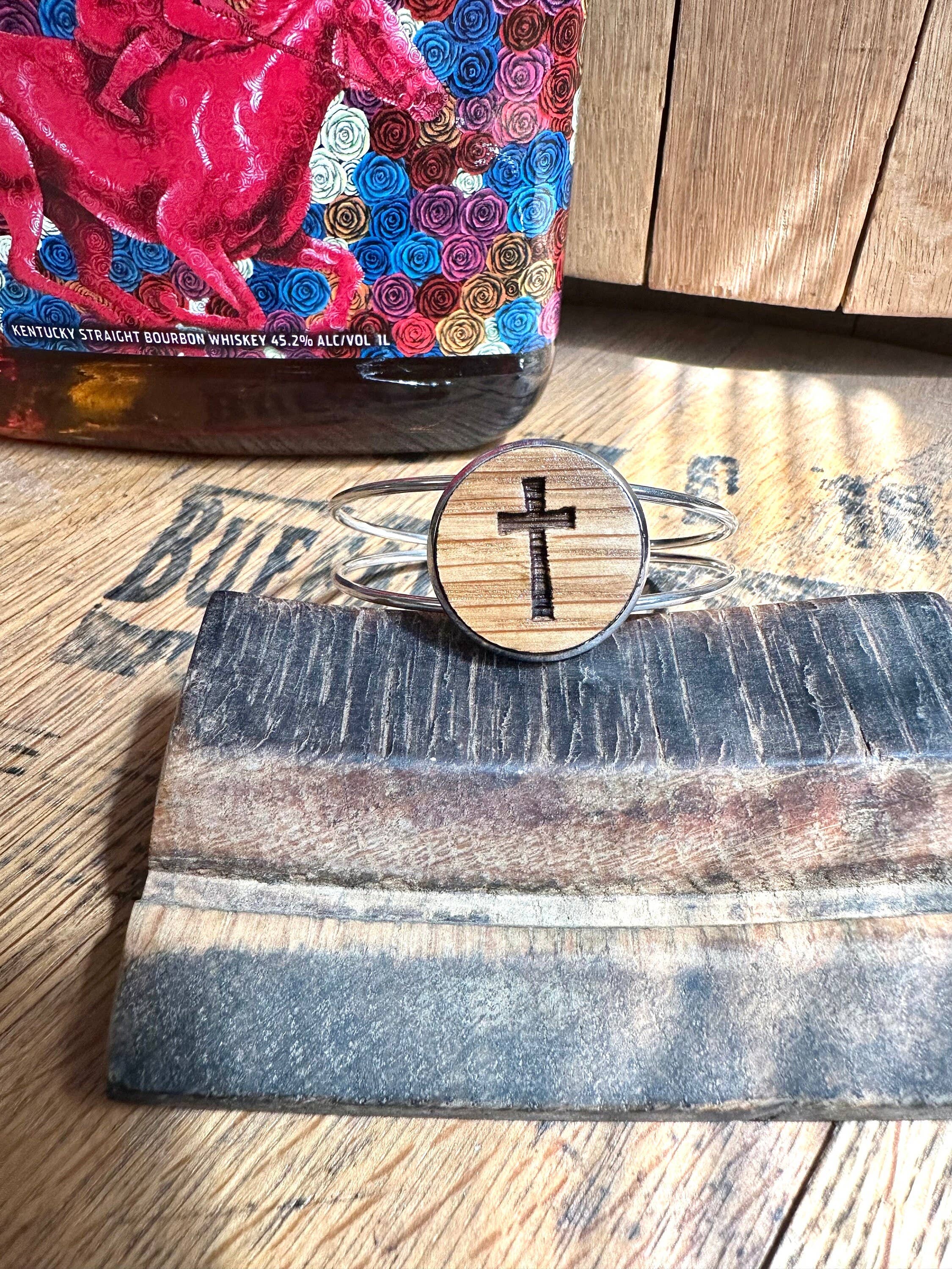 Cross Cuff Bracelet from Reclaimed Kentucky Bourbon Barrels