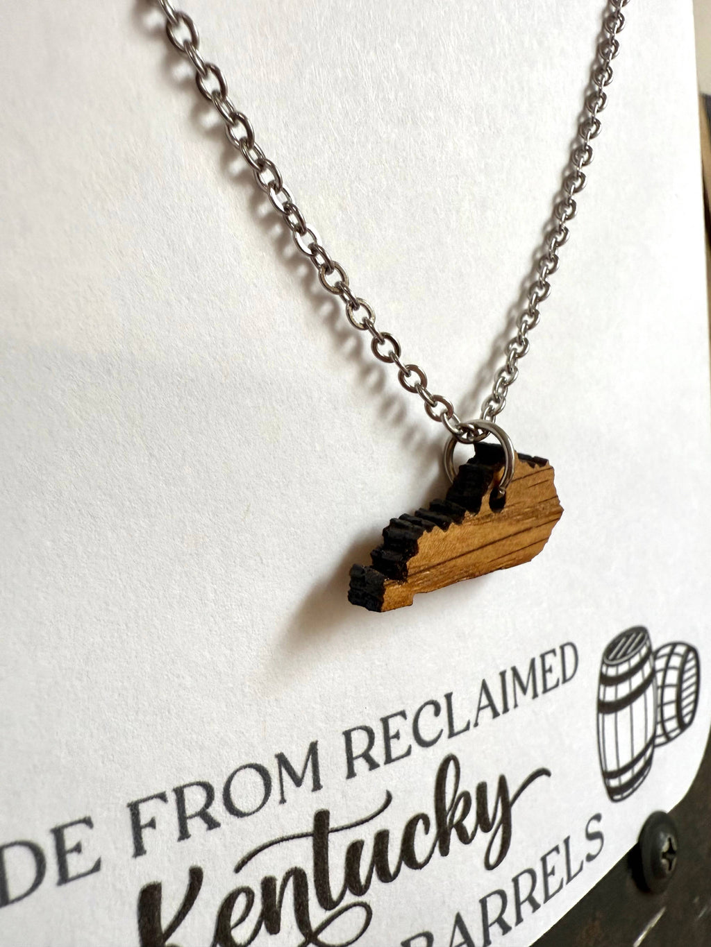 Wood Kentucky Necklace made from Kentucky Bourbon Barrels.