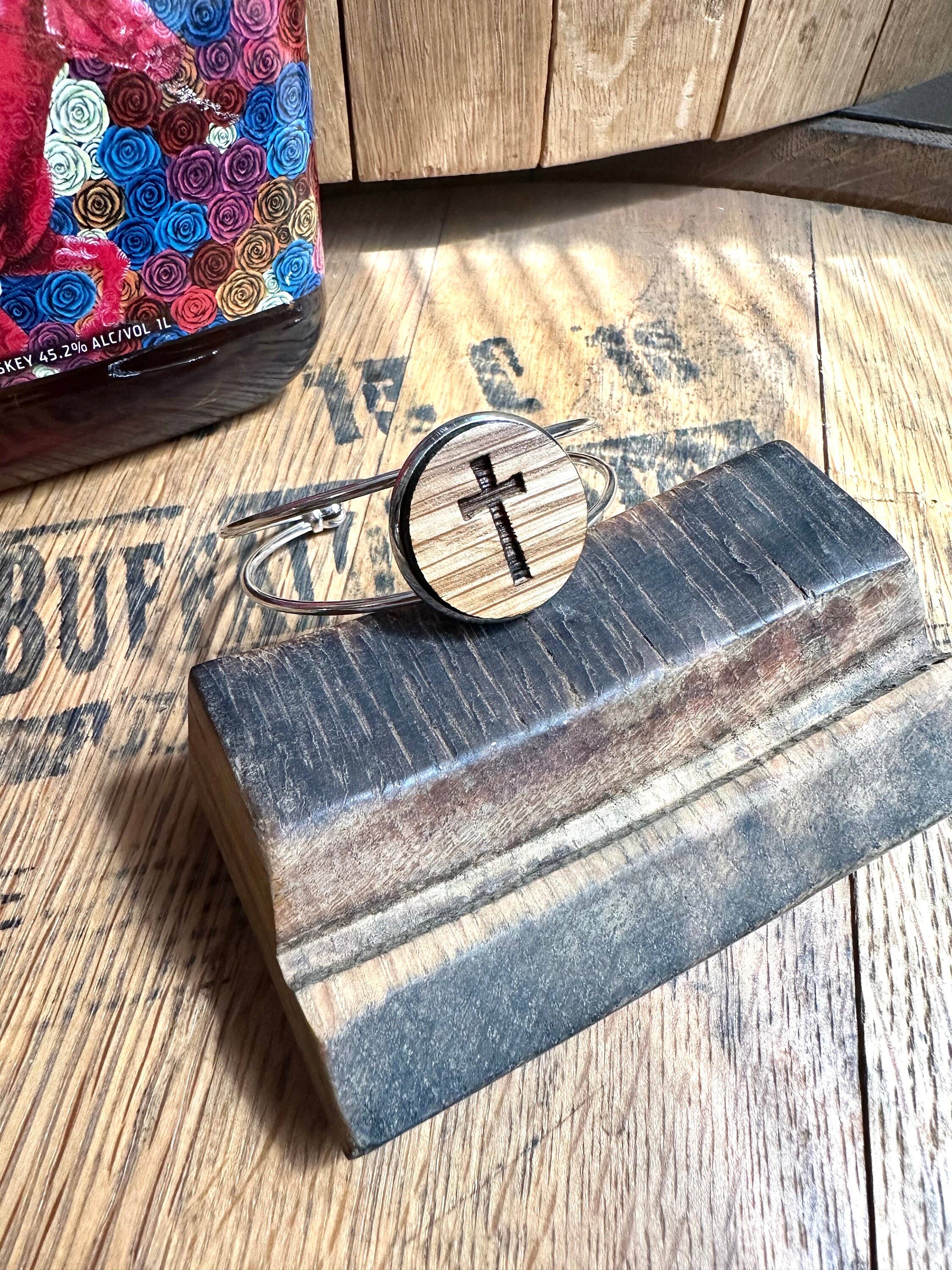 Cross Cuff Bracelet from Reclaimed Kentucky Bourbon Barrels