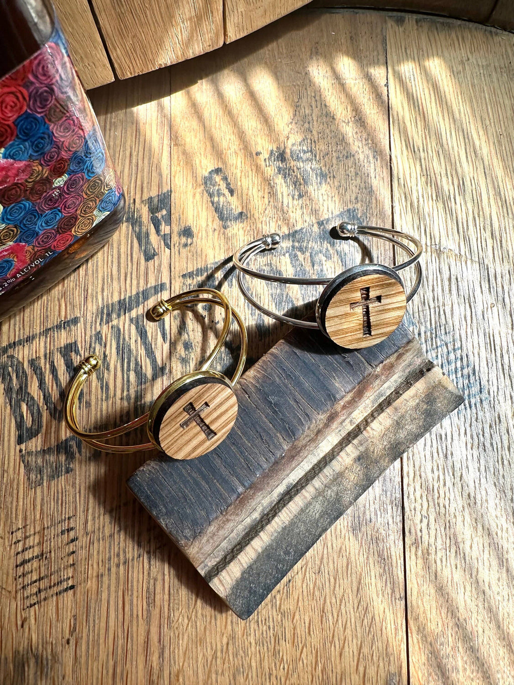 Cross Cuff Bracelet from Reclaimed Kentucky Bourbon Barrels