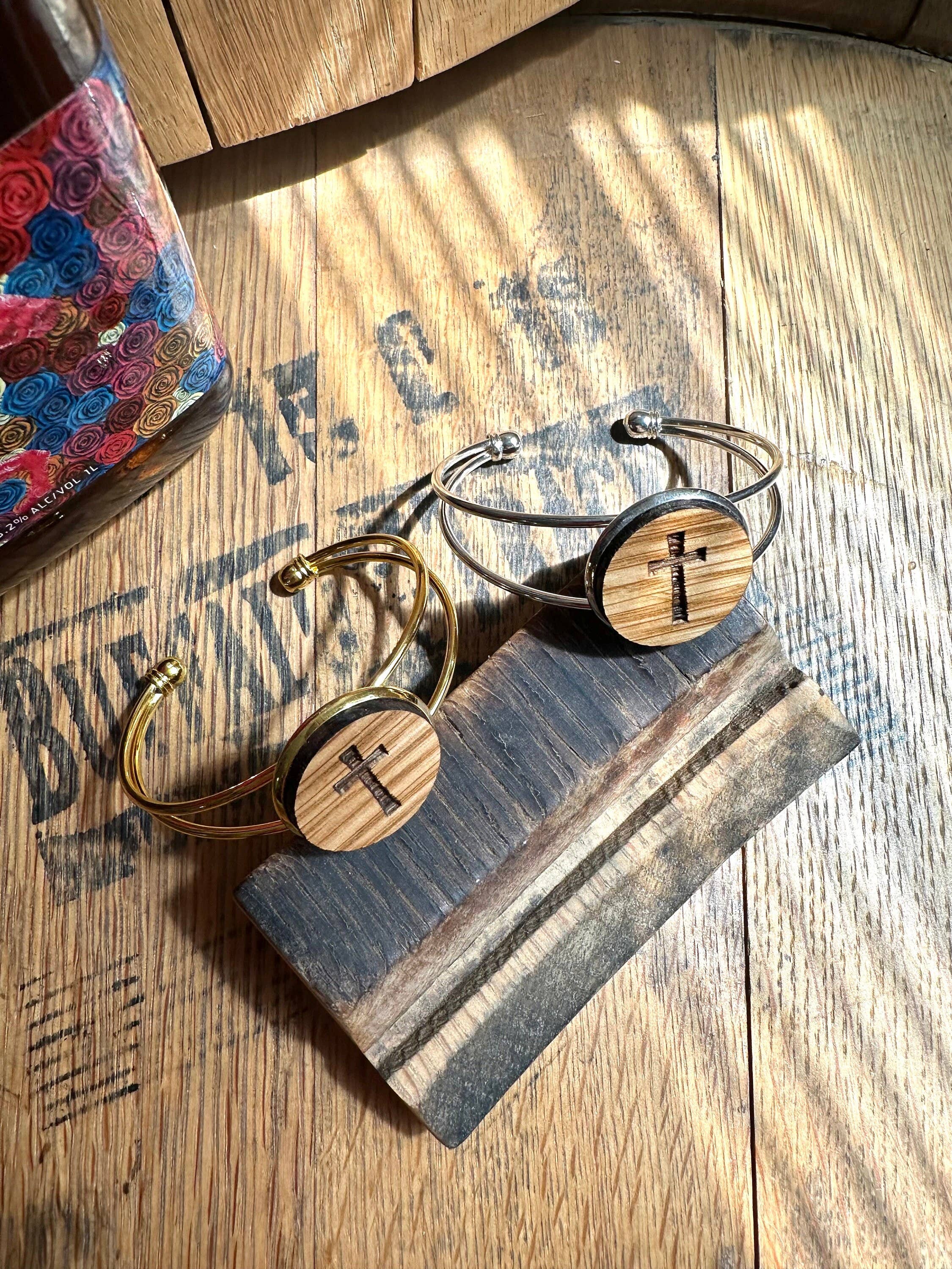 Cross Cuff Bracelet from Reclaimed Kentucky Bourbon Barrels