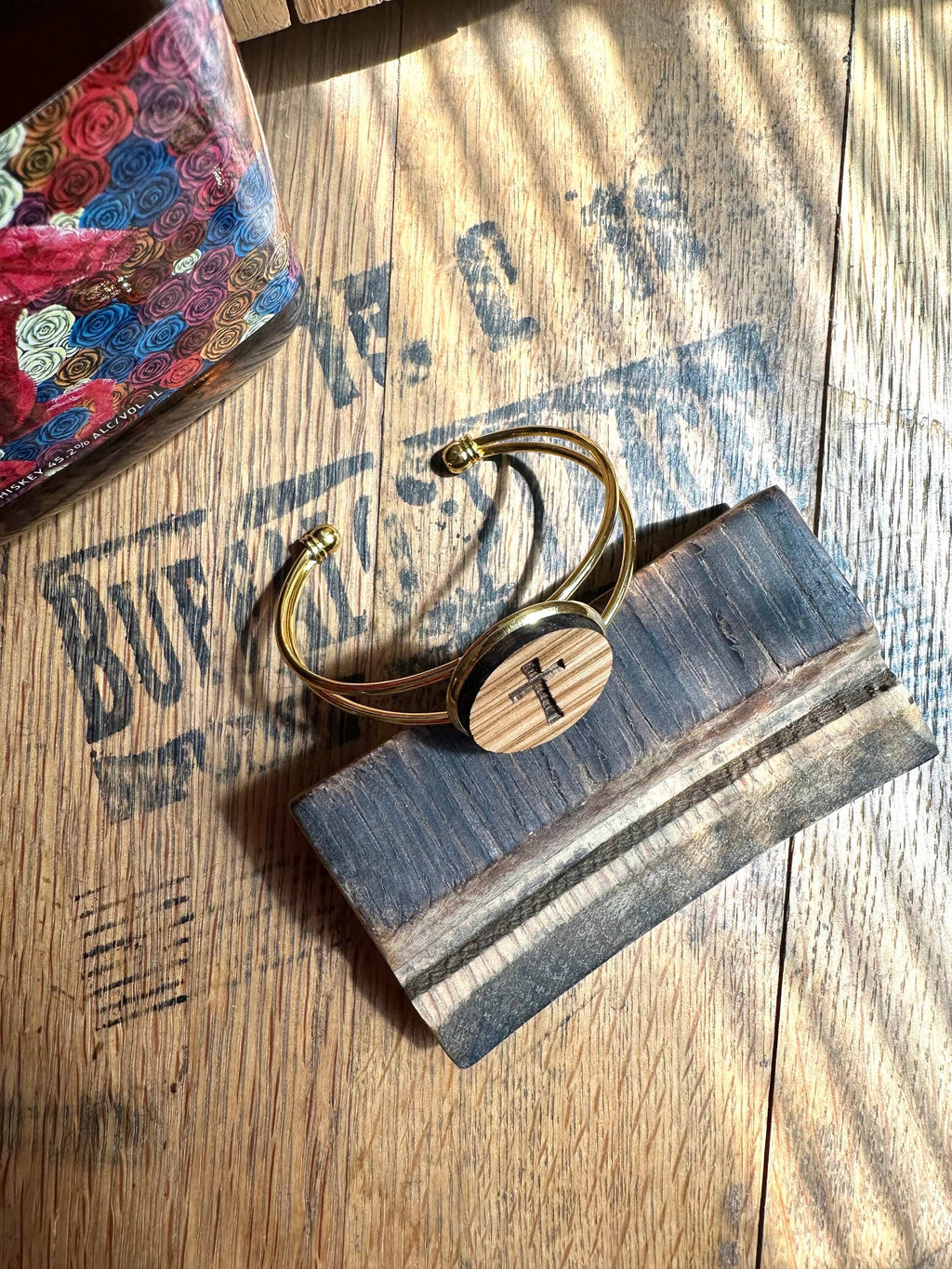 Cross Cuff Bracelet from Reclaimed Kentucky Bourbon Barrels