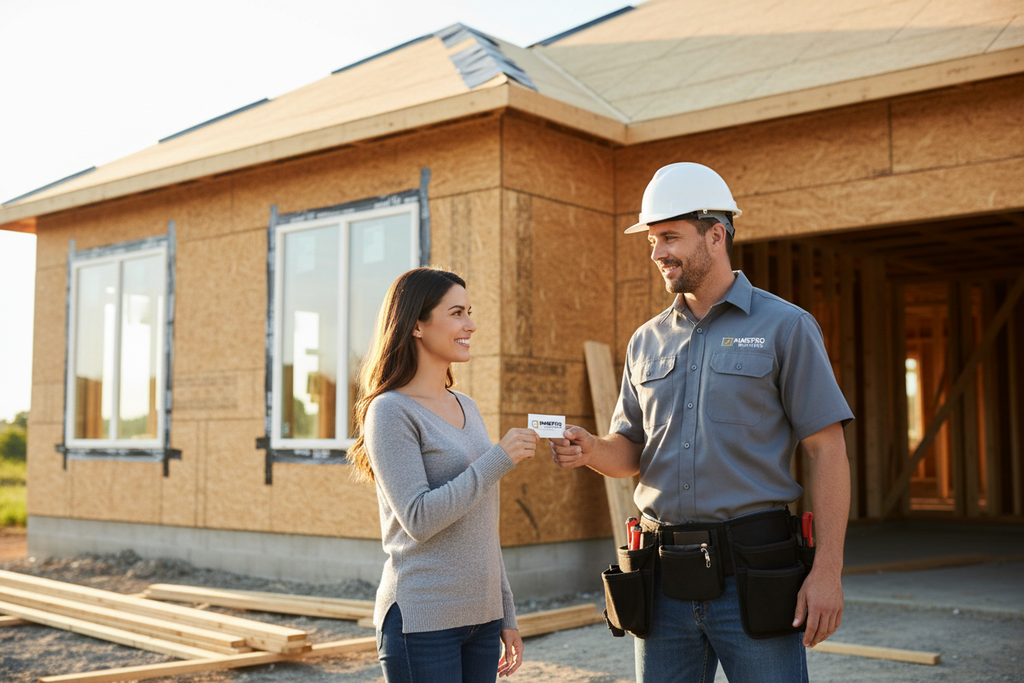 Contractor Handing Business Card to Homeowner