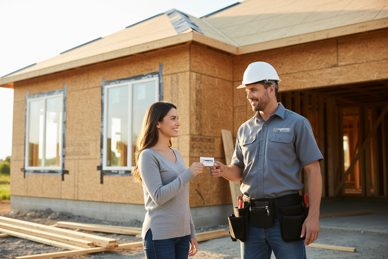Contractor Handing Business Card to Homeowner