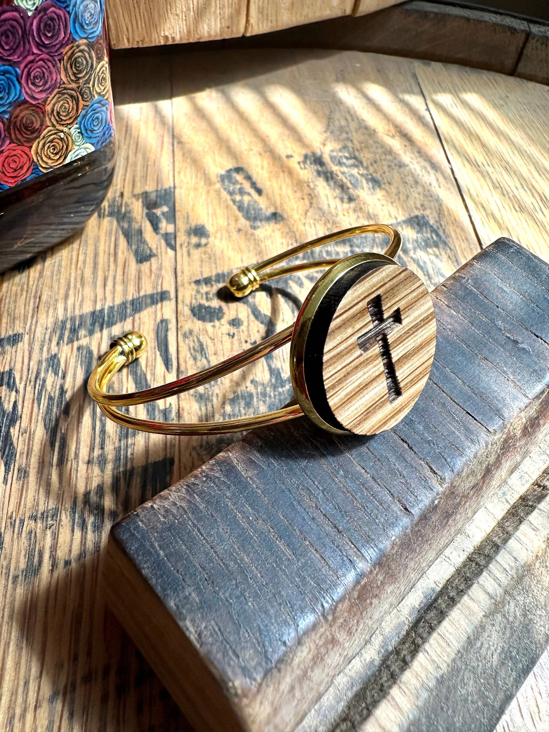 Cross Cuff Bracelet from Reclaimed Kentucky Bourbon Barrels
