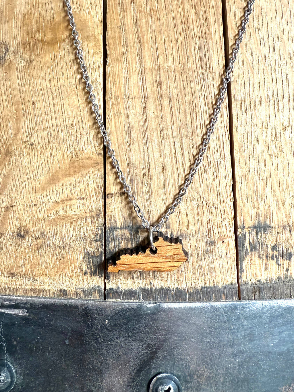 Wood Kentucky Necklace made from Kentucky Bourbon Barrels.