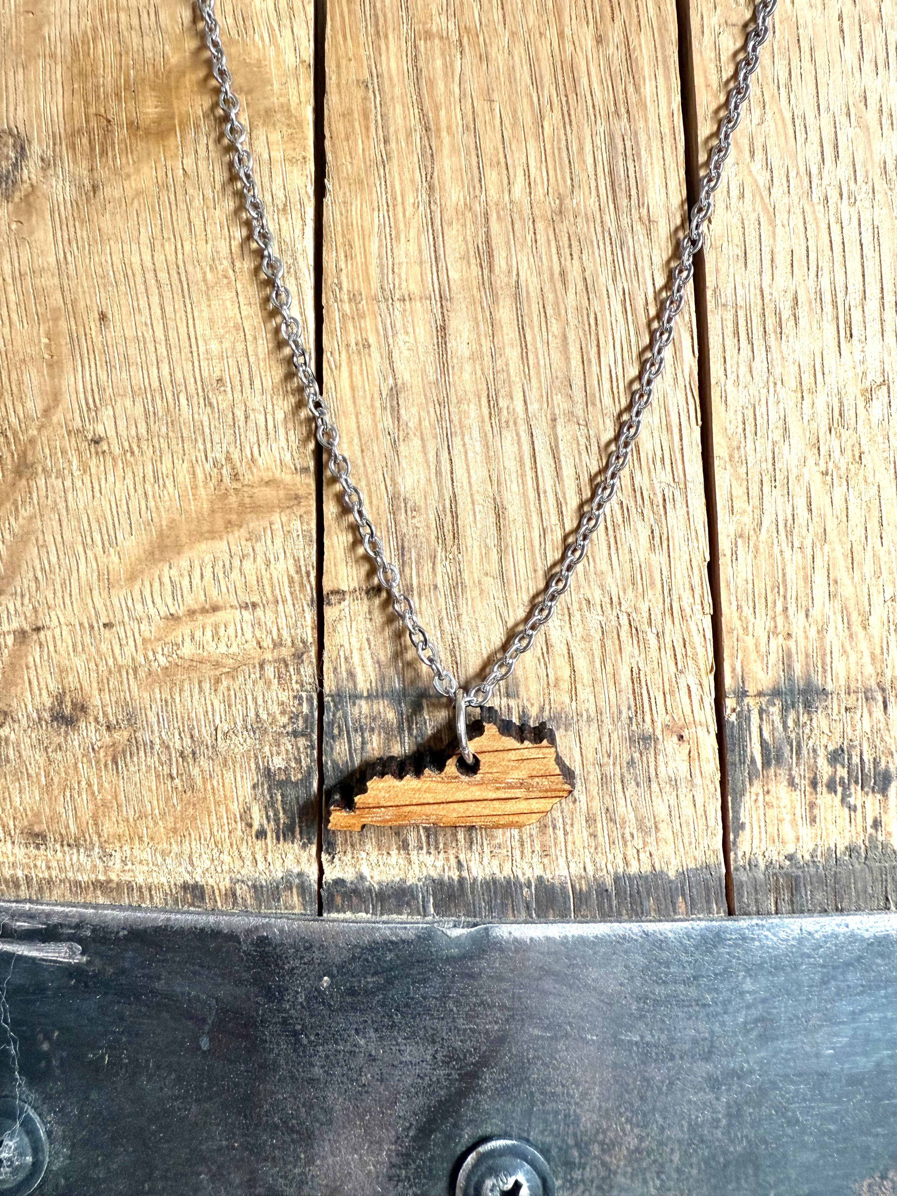 Wood Kentucky Necklace made from Kentucky Bourbon Barrels.